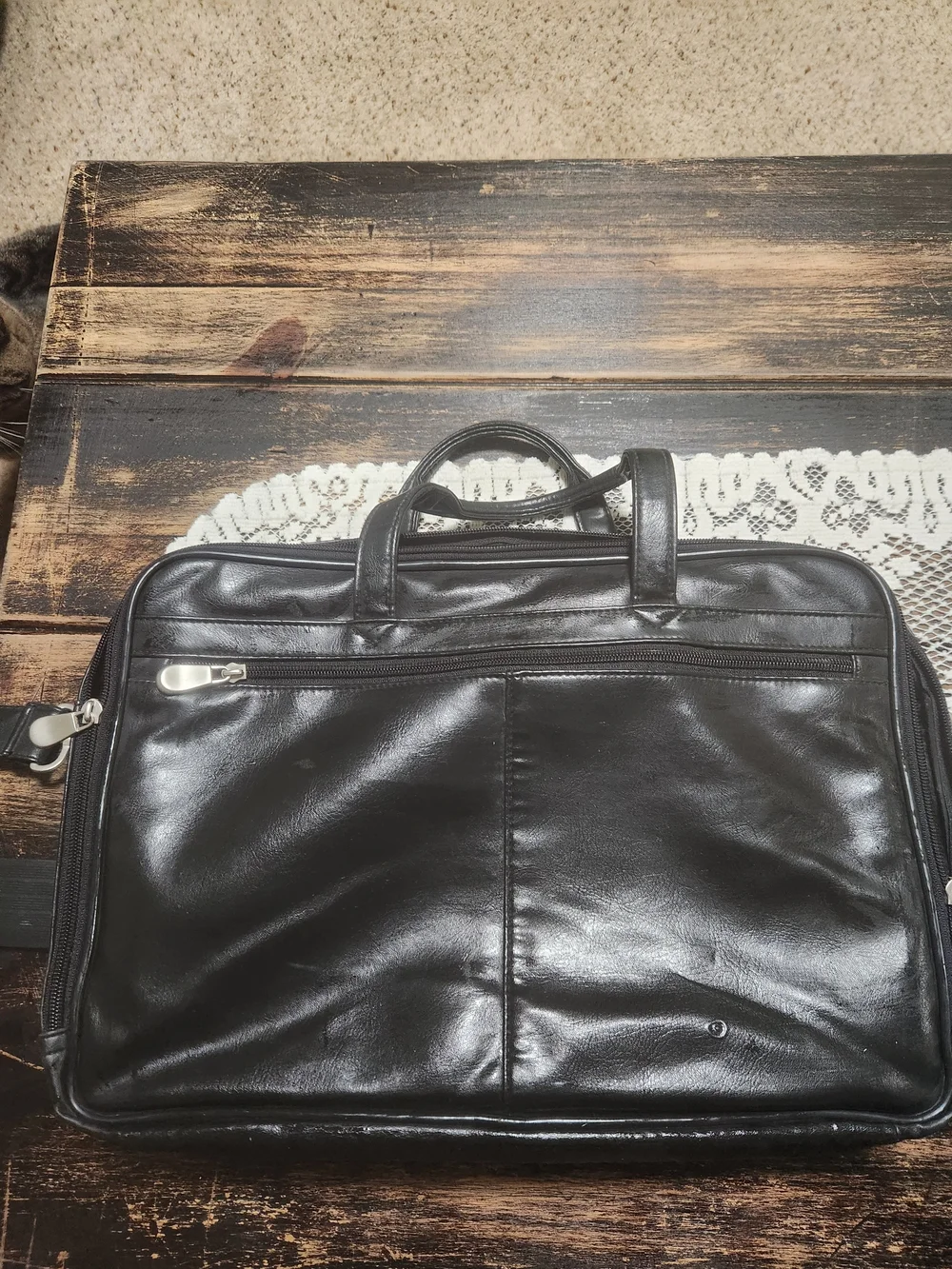 Vintage NBC News Employee Leather Briefcase Laptop Bag - EUC W/ Strap